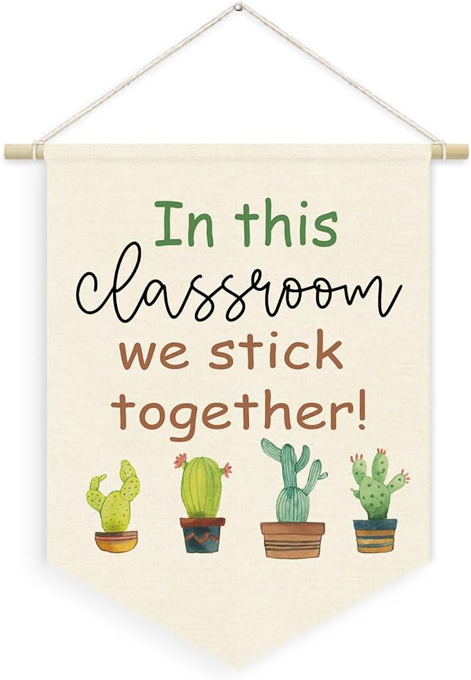 Plant Classroom Decor, in This Classroom We Stick Together Linen Canvas Banner by Unknown