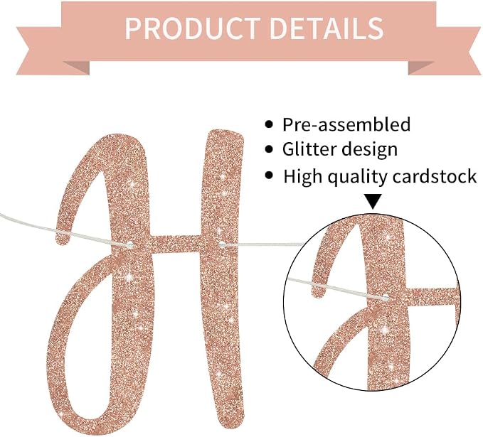 BEISHIDA Pre-Strung Rose Gold Happy Anniversary Banner Wedding Decor | Glitter - Image 3