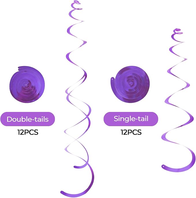 24 PCS Purple Hanging Swirl, Sparkle Ceiling Hanging Decorations, Plastic - Image 4