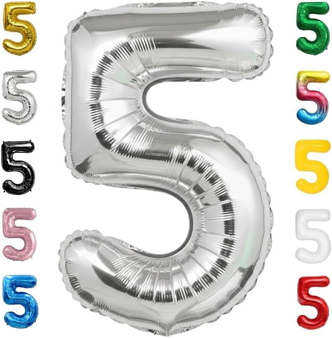 Silver Number Balloon 5 Mylar Foil Balloons 16 inch Small by Unknown