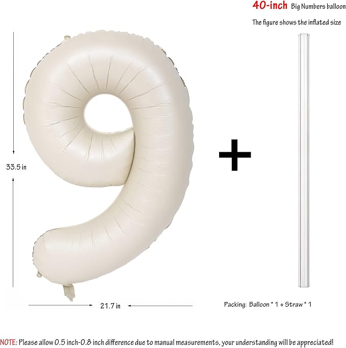 40 In Cream white Number 9 Balloons Helium Foil Mylar Balloon Digital 9 | - Image 2