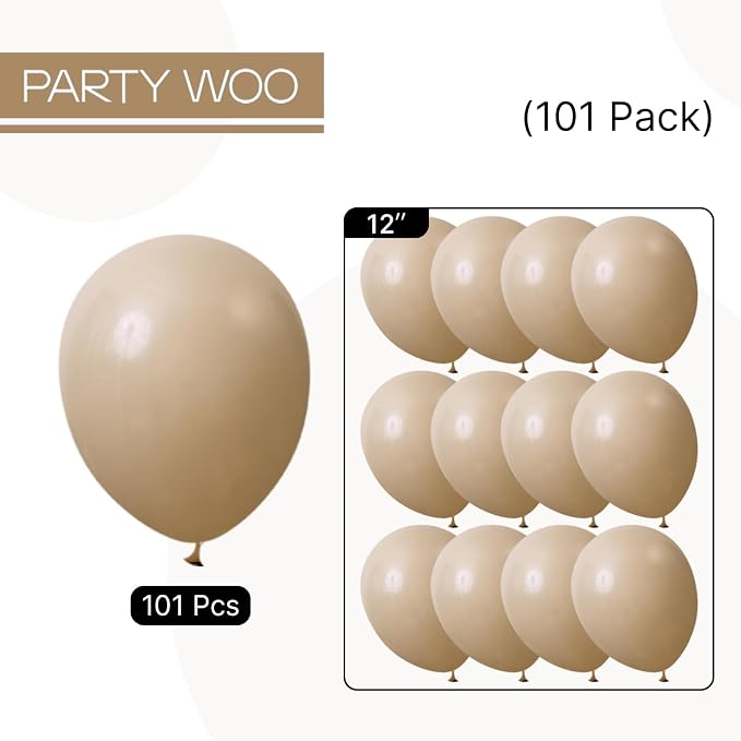 PartyWoo Light Brown Balloons 101pcs Nude Neutral Boho Tan Fall Color | 12 Inch - Image 6