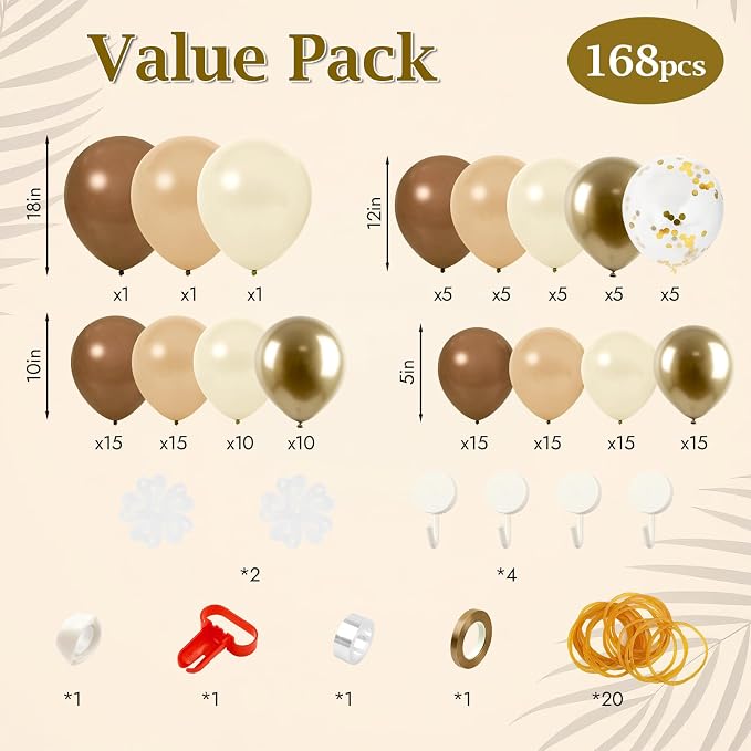168pcs Brown Balloon Garland Arch Kit Different Sizes | 18 12 10 5 inch Latex / - Image 2