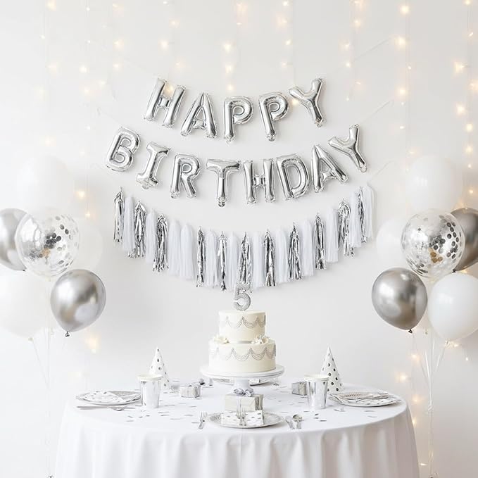 Silver and White Tassel Garland, Paper Tassel Banner, Table Decor, DIY Kits - - Image 2