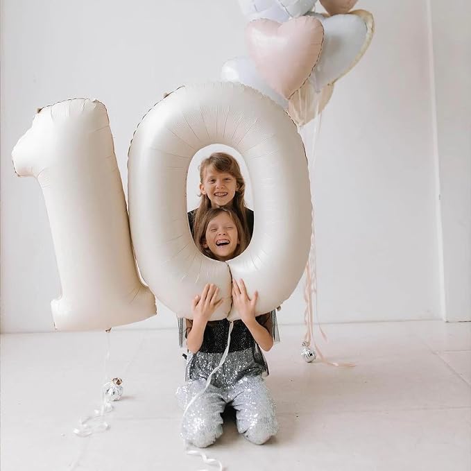 Number 1 Balloon Beige, 40 Inch Large Cream Foil 1 Helium Balloons - Image 4