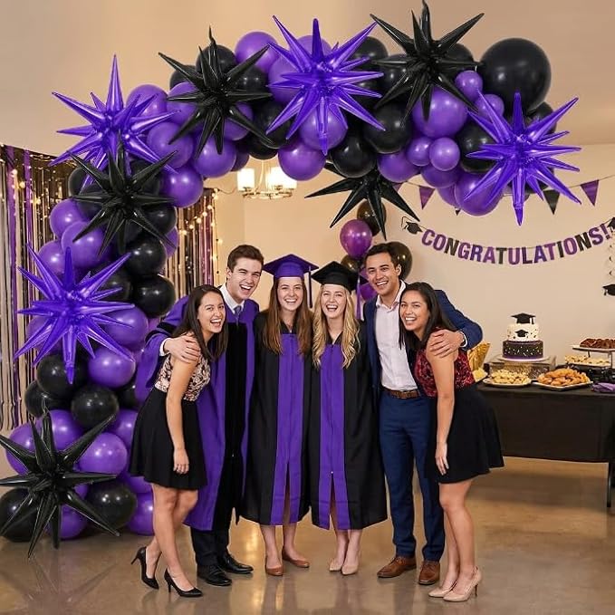 HILAVO 6PCS Purple Black Star Balloons, 22Inch Large Star Shaped Balloon Foil - Image 3