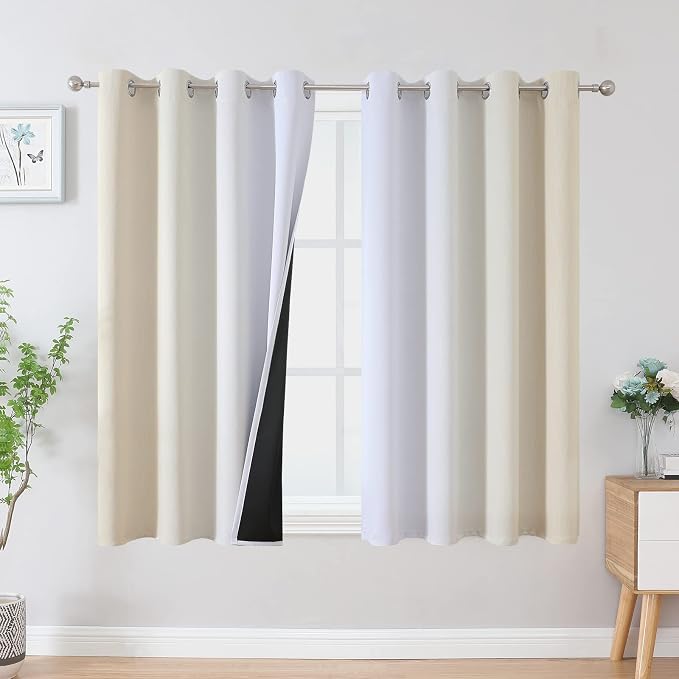 Beige and Grayish White Blackout Curtains & Drapes by ESTELARTEXTILER