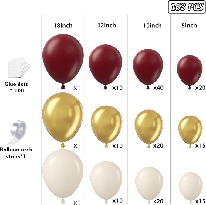 Burgundy Balloon Arch Garland Kit 163pcs, Burgundy Maroon Sand White Metallic - Image 2