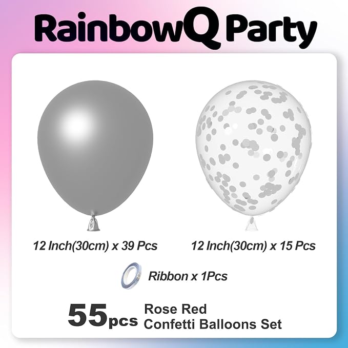 RainbowQ Metallic Silver Balloons 55Pcs 12 Inch Confetti Helium | Chrome Silver - Image 3