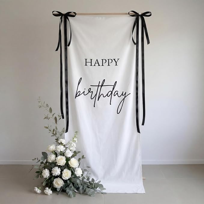Tingjoo 27 × 78 Inch Happy Birthday Fabric Banner Long Birthday Party - Image 4