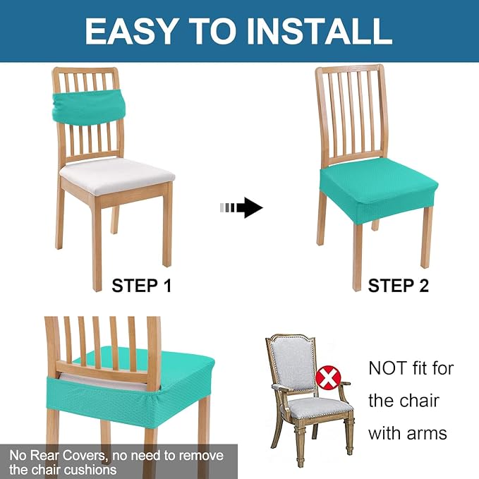 Smiry Waterproof Seat Covers for Dining Room Chairs, No Rear Covers | Stretch - Image 5