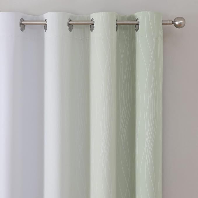 Sage Green and Greyish White Blackout Curtains 72 Inch Length 2 Panels Set - Image 4