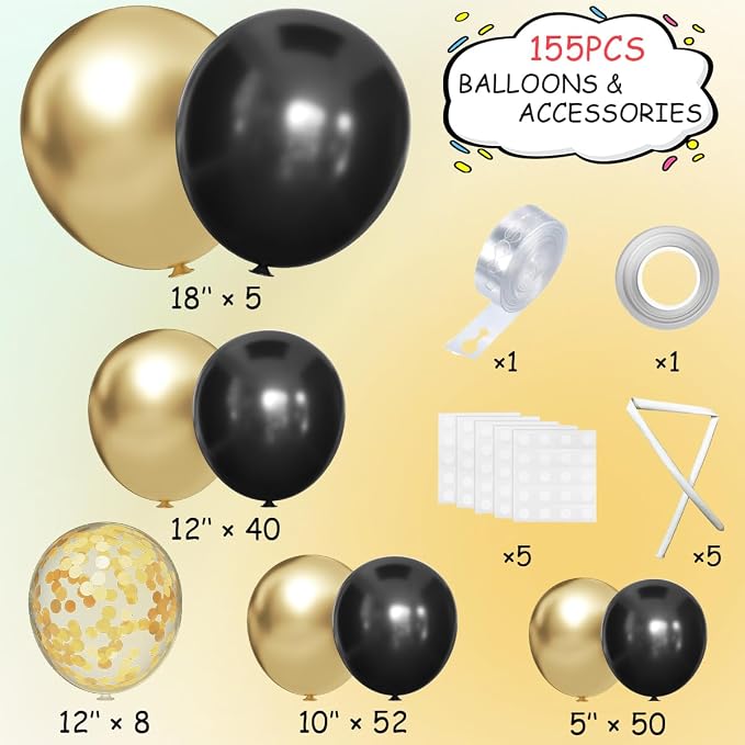 MEBAY 155Pcs Black and Gold Balloon Garland Arch Kit - Image 2