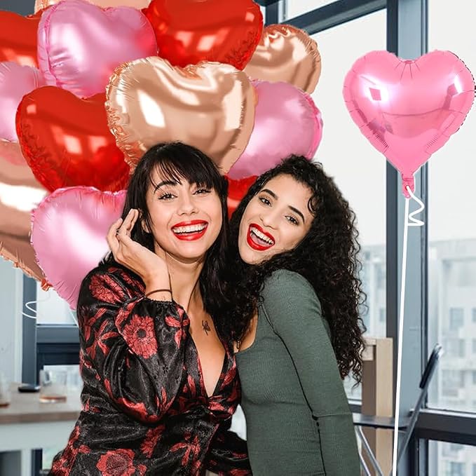 Rose Gold & Red Heart Balloons，18 Inch Light Pink Foil Love Heart Shaped - Image 7