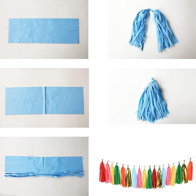 35 PCS Green Orange Gold Mylar Tassel Garland Tissue Paper Tassels Banner DIY - Image 5