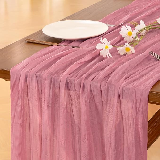 Cheesecloth Table Runner Summer Boho Wedding Birthday Party Home Decor | Mauve - Image 2
