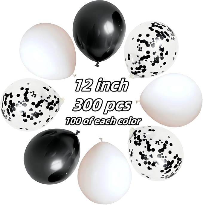 300 Pack Black and White Balloons 12 Inch Black Confetti Balloon - Image 2