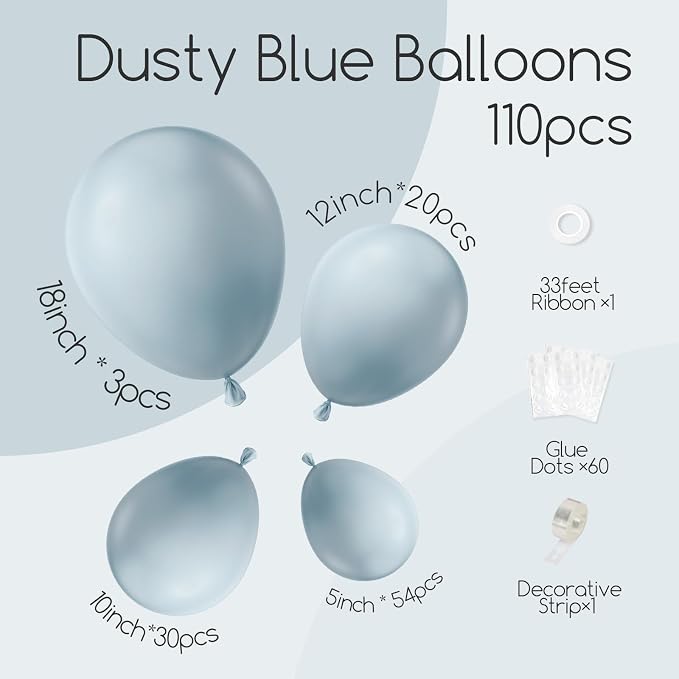 Awenztech 110pcs Dusty Blue Balloon Arch Garland Kit 18 12 10 5 inch | Bridal - Image 2