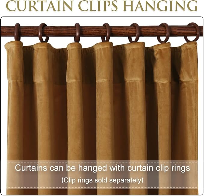Gold Brown Velvet Curtains 108 inches Long Fall Decor | Light Blocking Thermal - Image 4