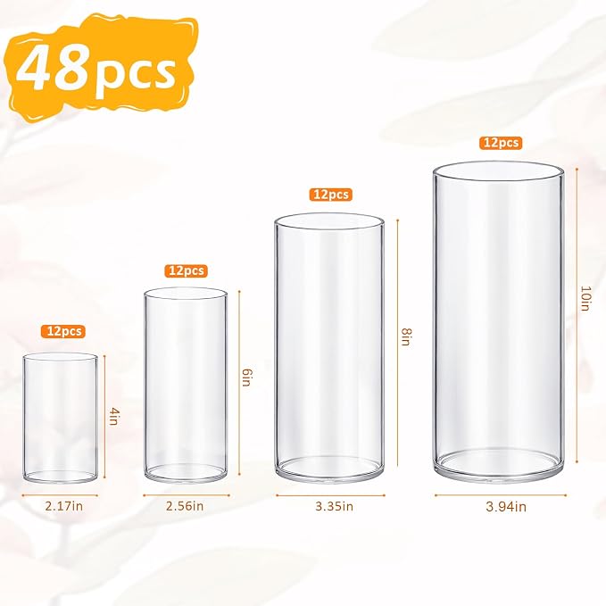 48 Pack Glass Cylinder Vases 4, 10 Inch Tall Clear Flower Vase Hurricane - Image 2