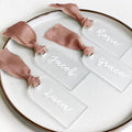 50Pcs Acrylic Place Card for Wedding Frosting Acrylic DIY Table Seating Cards Wedding Supplies with Rose Ribbon