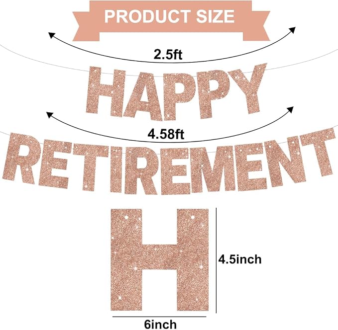 Glitter Rose Gold Happy Retirement Banner Pre-Strung Retirement Party - Image 3