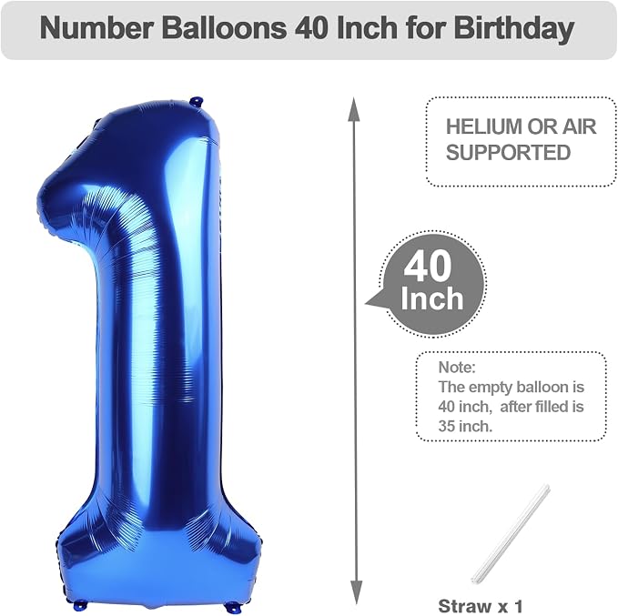 Number 0 Balloons 40 Inch Blue Birthday Balloons - Image 5