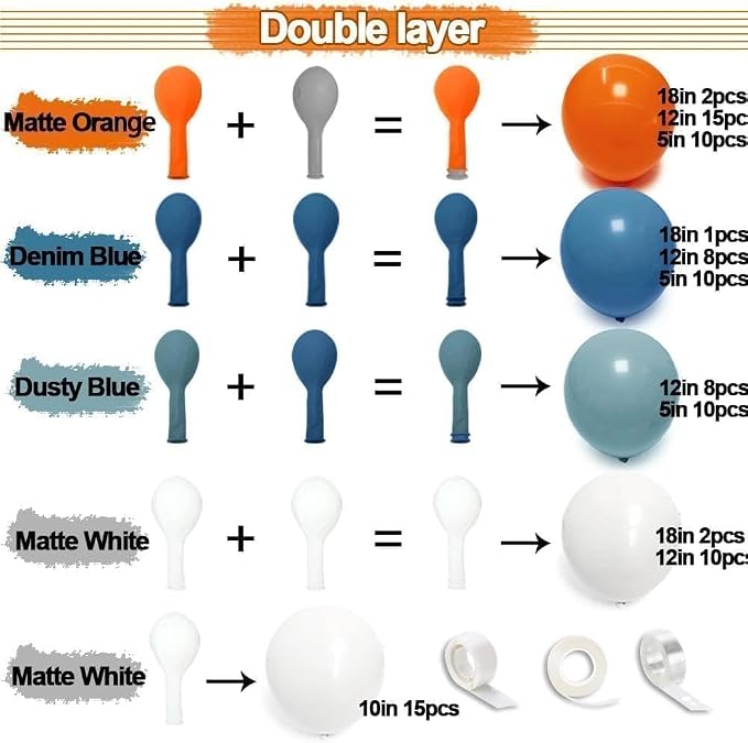 Dusty Blue Orange Fall Balloon Arch Garland Kit 91Pcs Double Stuffed | Burnt - Image 3