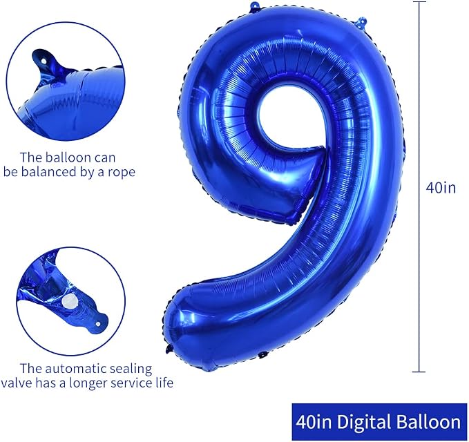 TONIFUL 40 Inch Navy Blue Number 9 Balloons Large Foil 9th Birthday Decor | - Image 2