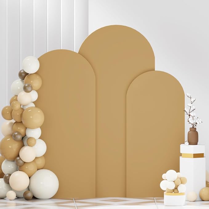 FANPROMS Khaki Arch Backdrop Cover Set of 3 Spandex Arch Covers Stretchy Fabric by FANPROMS