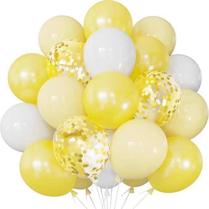 Yellow and White Balloons, Pastel Yellow and White Party Balloons | 50Pcs by Adeyoo
