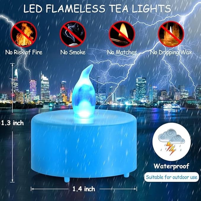 LED Tea Lights Candles- 24PACK Blue Flameless Candles Realistic and Bright Flickering Long Lasting 200Hours for Holiday Celebration,Home Decoration