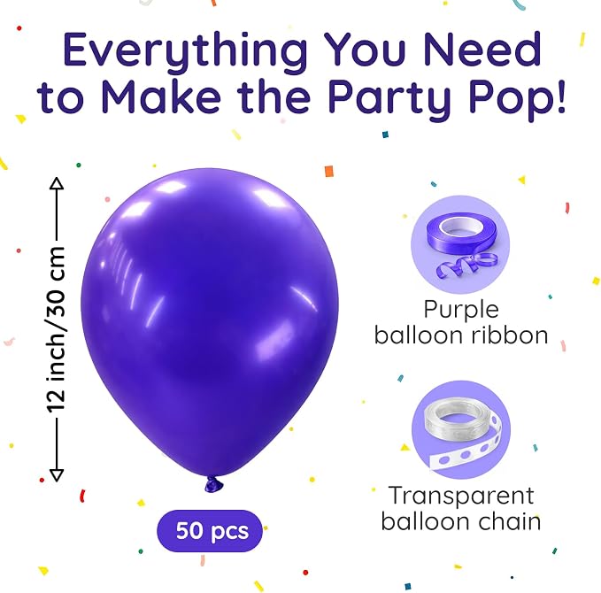 ZENO Purple Balloons 50pcs 12 Inch Helium Grade Latex Balloons - Image 2