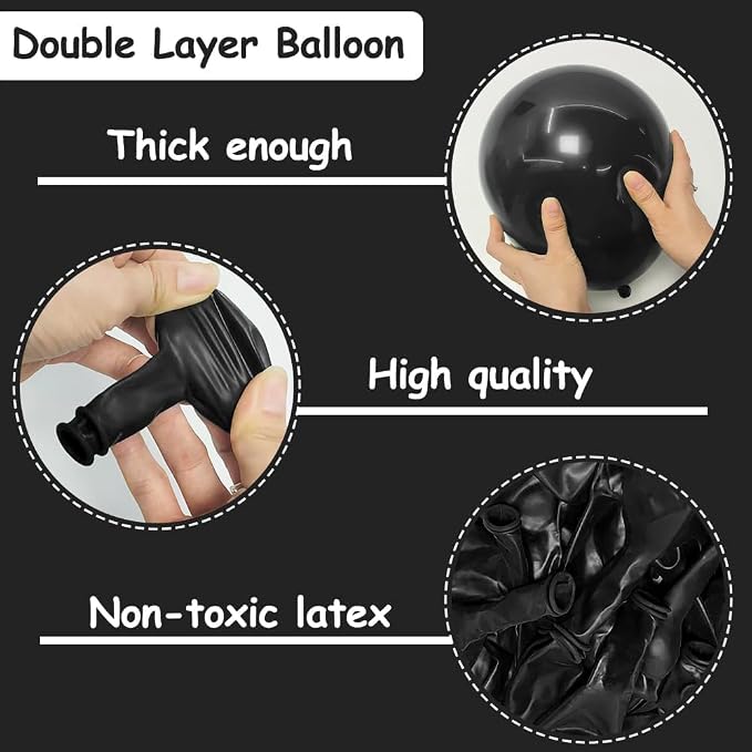 Black Balloon Arch Garland Kit Double Stuffed Matte Black Balloons Different - Image 4