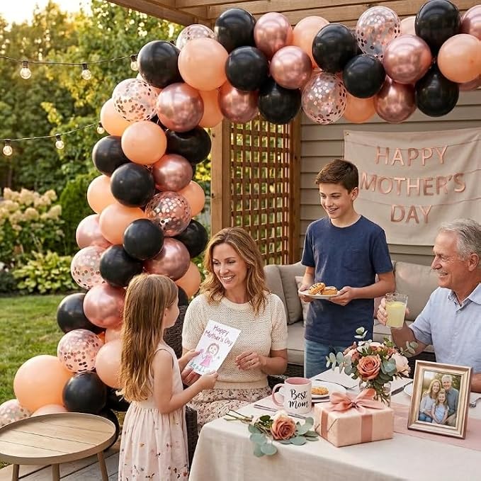 HILAVO Rose Gold and Black Balloons, 12Inch Metallic Rose Gold and Confetti - Image 5