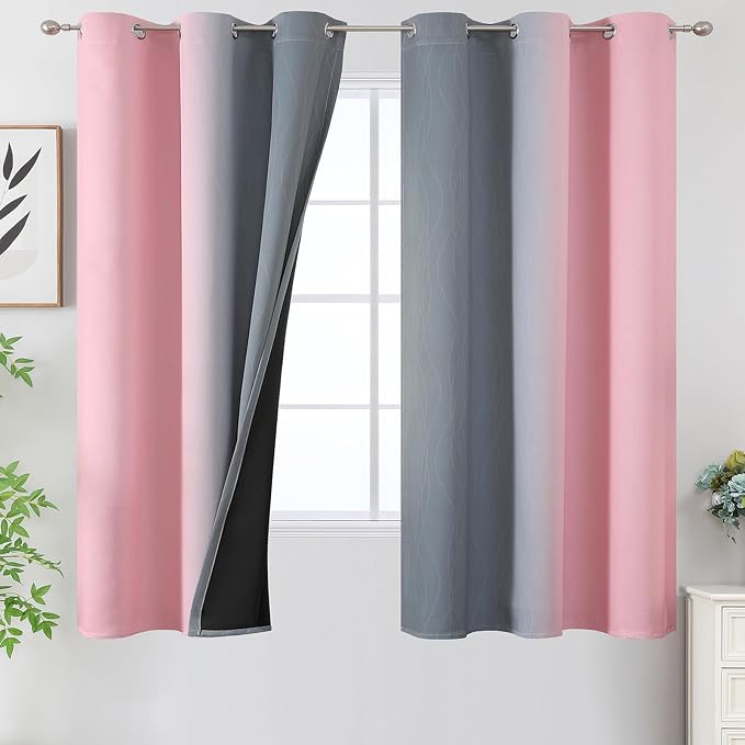 Ombre Gray and Pink Blackout Curtains 63 Inch Length 2 Panels, Full Light by ESTELARTEXTILER