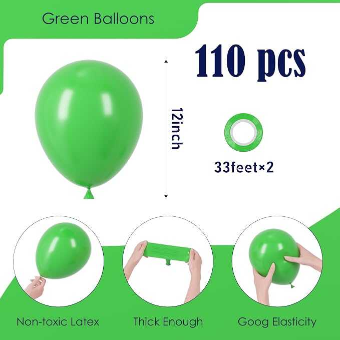 Voircoloria 110pcs Green Latex Party Balloons, 12inch | - Image 2