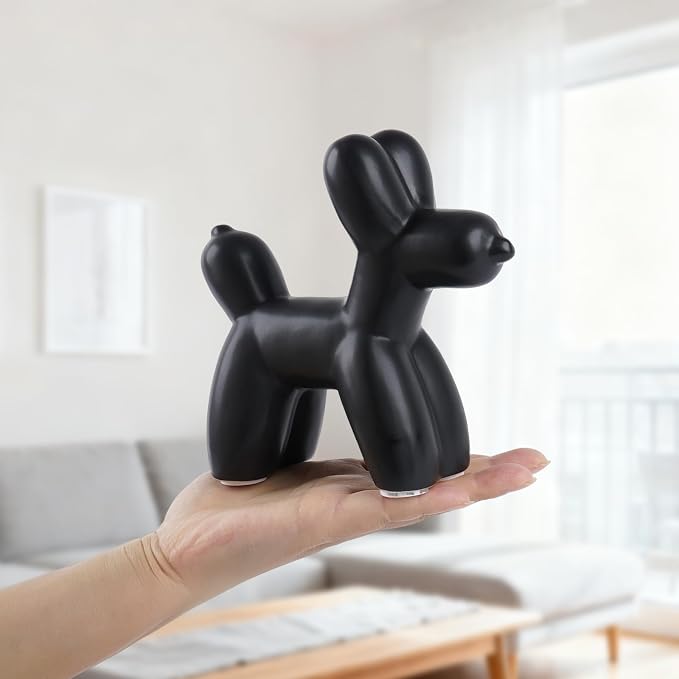 Notakia Cute Ceramics Black Balloon Dog Statue Crafts Living Room Desktop - Image 5
