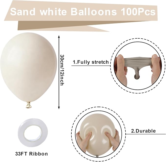 Patimate Sand White Balloons 100 Pcs 12 Inch White Sand Latex Boho Balloon | - Image 6