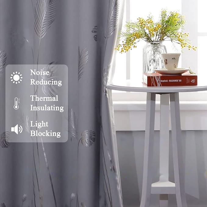 Greyish White Dining Room Curtain - 100W x 84L Inch Palm Print - Image 6