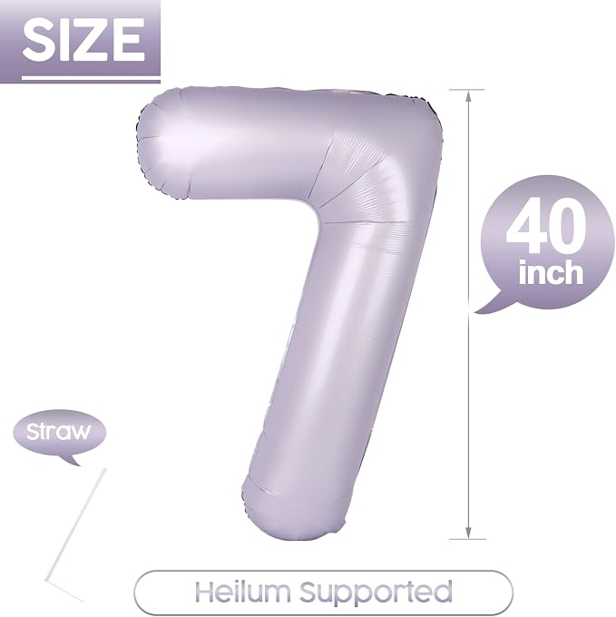 7 Balloon - Lilac Birthday Number Balloons, 40 Inch Decorations Men Women | - Image 5