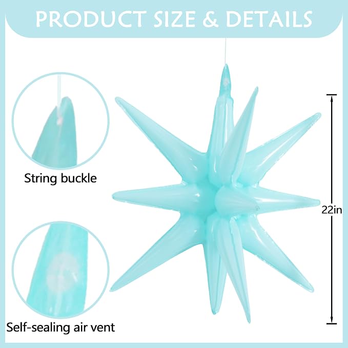TONIFUL 4 Pcs Star Balloons Pastel Blue Foil Explosion Party Decoration | 22 - Image 2