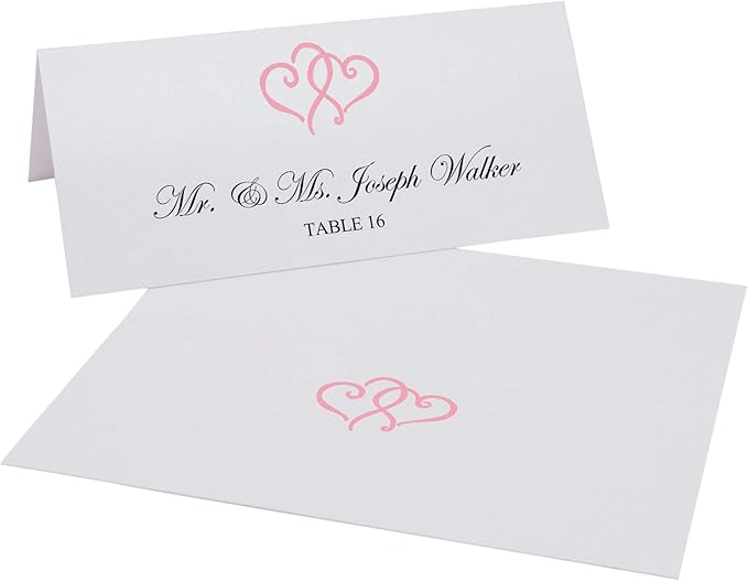Linked Hearts Place Cards, Pink (Choose Color), Set of 150, Pre-cut and Scored - Wedding, Party, Dinner, and Special Events - Made in the USA