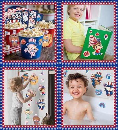 4th of July Outfits for Women - 24Pcs Patriotic Stickers, Make-a-face Stickers,Fourth of July Decorations Accessories Party Favors Supplies for Memorial Day Classroom DIY Crafts Party Decorations - Image 4