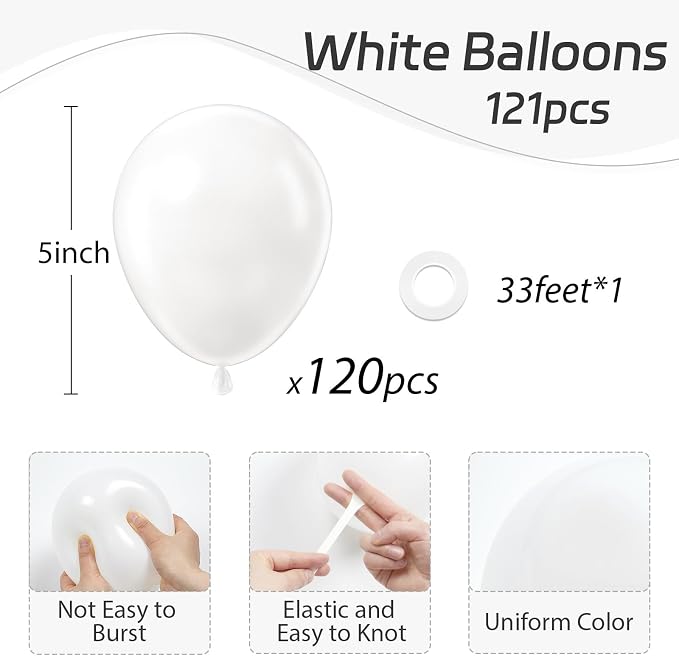 Awenztech 120pcs 5 inch White Latex Balloons | Engagement, Bridal Shower - Image 2