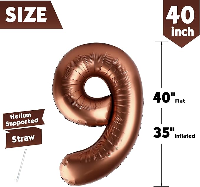 40 Inch Brown Number 9 Balloon Birthday Party Decorations - Image 5