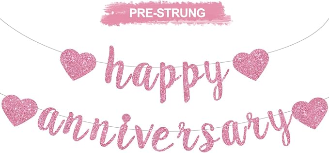 BEISHIDA Glitter Pre-Strung Pink Happy Anniversary Banner Decoration | NO DIY by Beishida