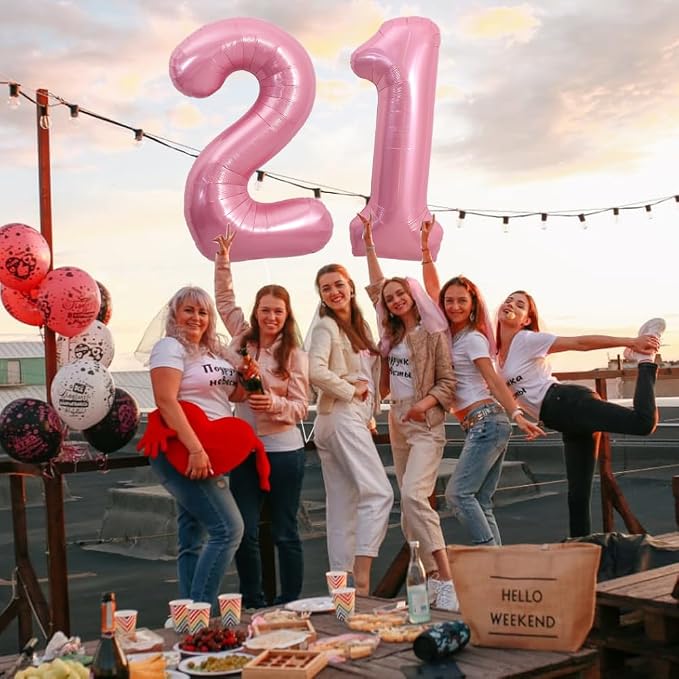 TONIFUL 40 Inch Pink Number 21 Balloon Large Foil 21st Birthday Decorations | - Image 5