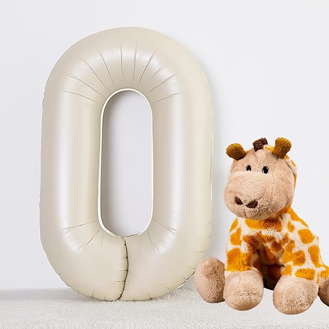 40 Inch Cream Number Balloons 0-9, Giant Self-Sealing Beige Foil Number 0 White - Image 2