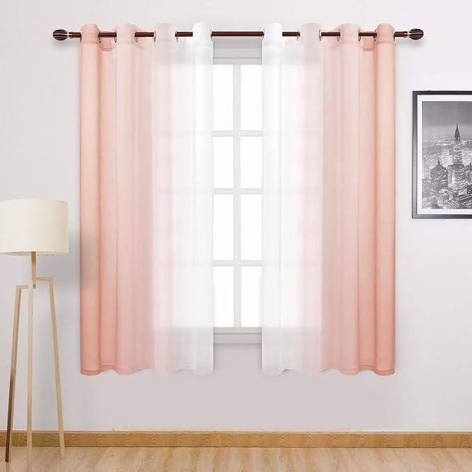 DWCN Blush Pink Faux Linen Ombre Sheer Curtains by DWCN
